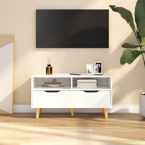 Meuble TV blanc brillant 90x40x48,5 cm bois d'ingénierie vidaXL (1/5)