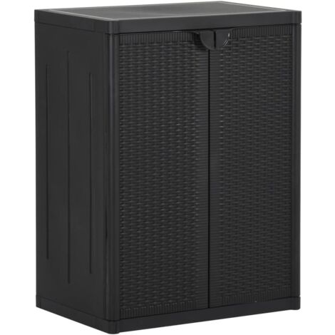 Vidaxl – Armoire de jardin noire 65x45x88 cm – 2 étagères – 100 % PP rotin – Rangement extérieur durable et facile à nettoyer
