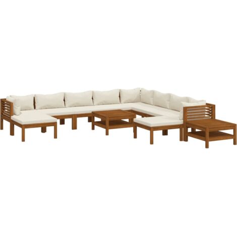 Salon de jardin 12 pcs avec coussin crème Bois d'acacia solide vidaXL