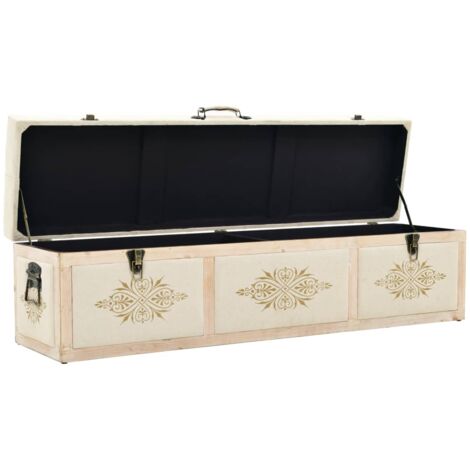 Banc de rangement 110 cm Crème Bois de sapin massif et tissu vidaXL