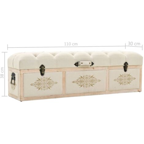 Banc de rangement 110 cm Crème Bois de sapin massif et tissu vidaXL