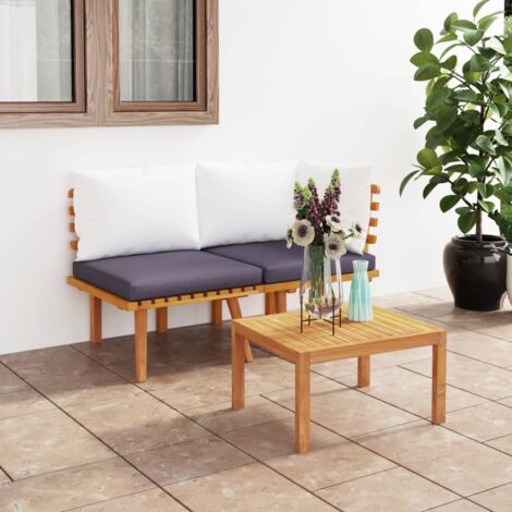 Vidaxl – Salon de jardin 2 pcs en bois d'acacia massif – Coussins confortables gris foncé – Dimensions canapé d'angle 65x65x65 cm