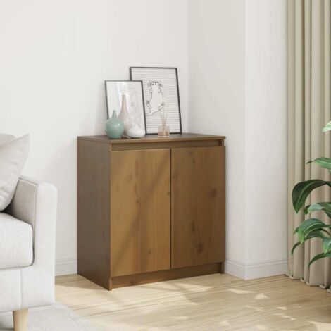 Vidaxl – Armoire latérale bois de pin massif marron miel 60x36x65 cm – 2 compartiments – Fixation murale incluse – Rangement élégant et compact (1/10)