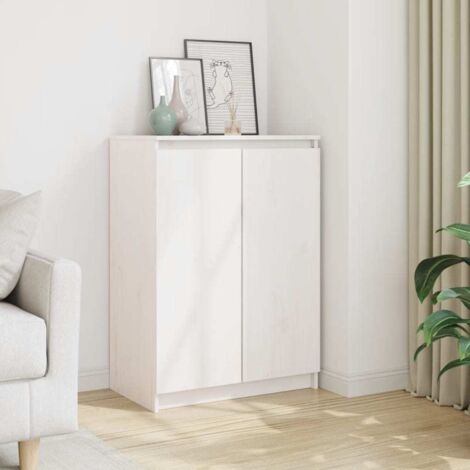 Vidaxl – Buffet blanc 60x36x84 cm en pin massif – 2 portes et 3 compartiments – Design minimaliste pour rangement optimal