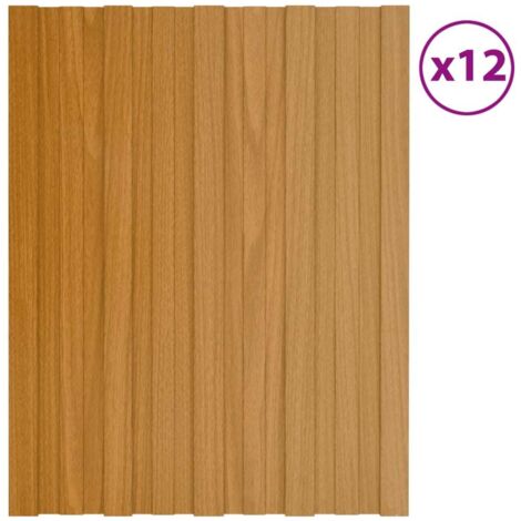 Panneaux de toiture 12 pcs Acier galvanisé Bois clair 60x45 cm (1/5)
