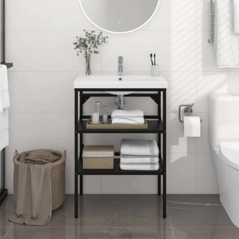 Cadre de lavabo de salle de bain Noir 59x38x83 cm Fer vidaXL