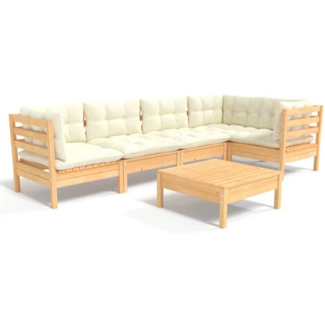 Salon de jardin 6 pcs avec coussins crème bois de pin vidaXL (1/5)