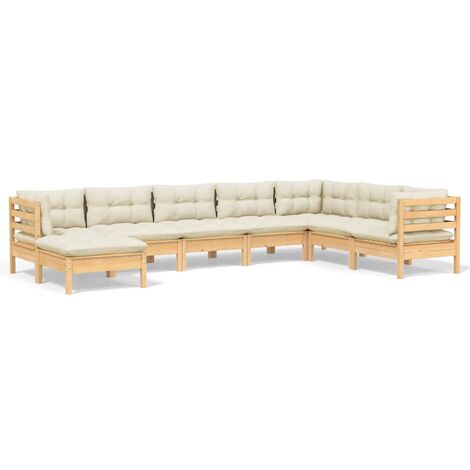 Salon de jardin 8 pcs avec coussins crème Bois de pin massif vidaXL (1/5)