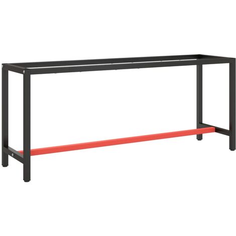 Vidaxl – Cadre de banc de travail en métal noir mat et rouge mat 190x50x79 cm – Pieds enduits de poudre – Barres renforcées pour soutien