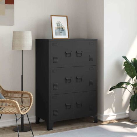 Vidaxl – Coffre de chantier en métal noir 75x40x115 cm – 6 portes avec orifices d'aération – Capacité de charge 75 kg – Rangement industriel