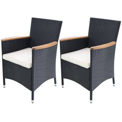 Chaises de jardin lot de 2 avec coussins Résine tressée Noir vidaXL (1/5)