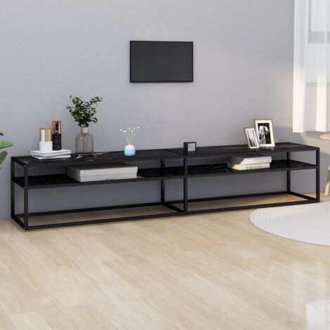Meuble TV Marbre noir 220x40x40,5 cm Verre trempé vidaXL (1/5)