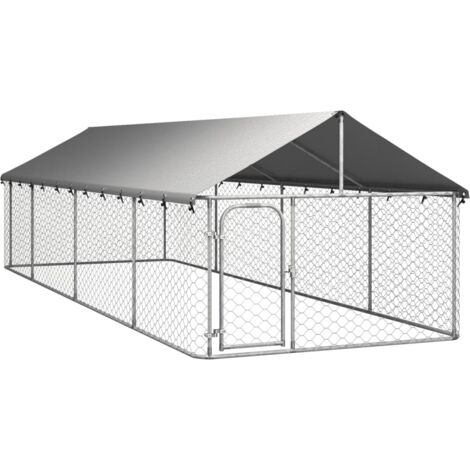 Vidaxl – Chenil extérieur avec toit 600x200x150 cm – Acier galvanisé et tissu polyéthylène – Système de verrouillage à loquet – Pour chiens de taille moyenne à grande
