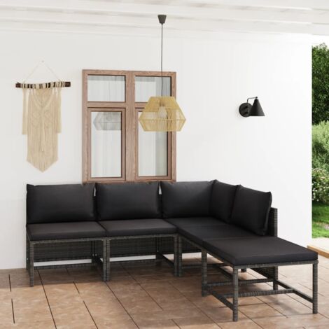 Vidaxl – Salon de jardin 5 pcs avec coussins – Résine tressée gris – Cadre acier enduit de poudre – Conception modulaire pour agencement personnalisé (1/5)