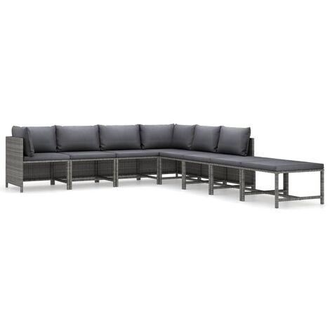 Vidaxl – Salon de jardin 8 pcs – Résine tressée gris – Coussins épais 5 cm – Canapés modulables avec repose-pied – Facile à nettoyer