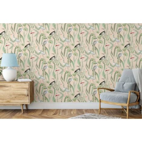 Papier peint Flamingo Crème et menthe DUTCH WALLCOVERINGS