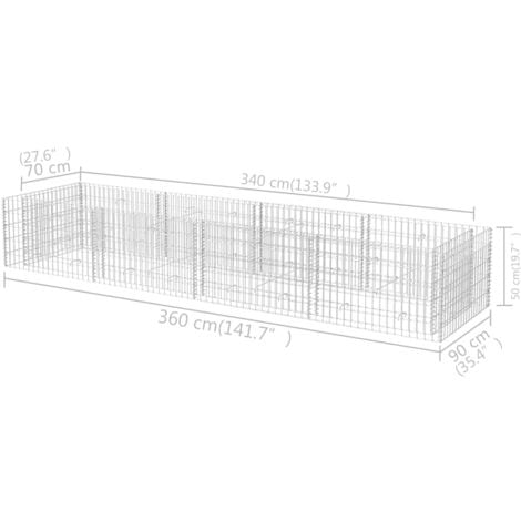 Lit surélevé à gabion Acier 360x90x50 cm vidaXL