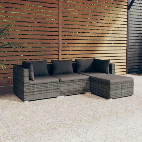 Salon de jardin 4 pcs avec coussins Résine tressée Gris vidaXL