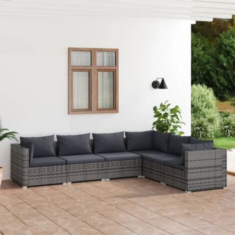 Salon de jardin 6 pcs avec coussins Résine tressée Gris vidaXL (1/5)