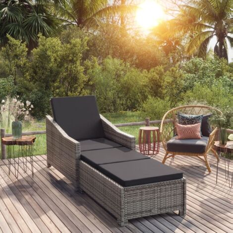 Chaise longue avec coussin gris foncé Résine tressée Gris vidaXL