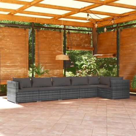 Salon de jardin 6 pcs avec coussins Résine tressée Gris vidaXL
