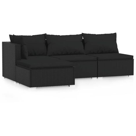 Salon de jardin 4 pcs avec coussins Noir Résine tressée vidaXL