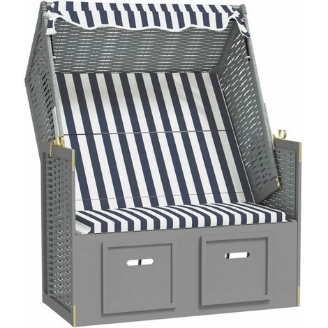 Strandkorb avec auvent résine tressée et bois solide bleu blanc vidaXL
