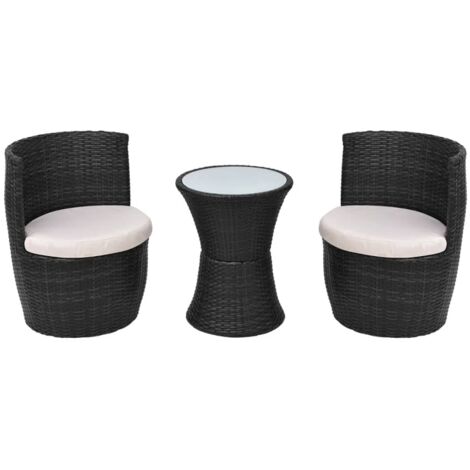 vidaXL Mobilier de bistro 3 pcs avec coussins Résine tressée Noir (1/5)
