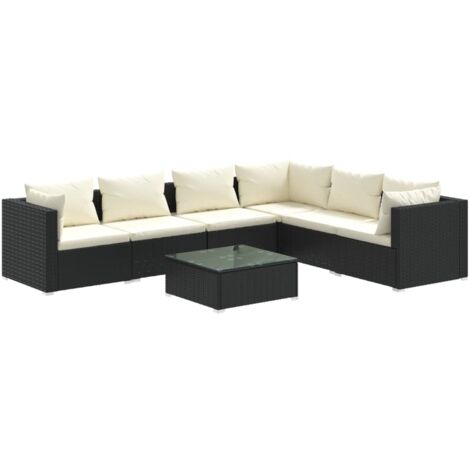 vidaXL Salon de jardin 7 pcs avec coussins Résine tressée Noir