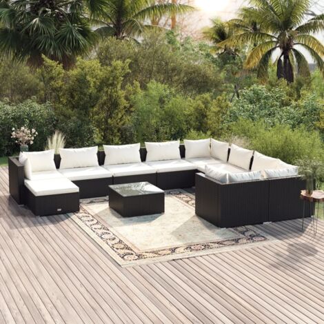 Salon de jardin 11 pcs avec coussins Résine tressée Noir vidaXL (1/5)