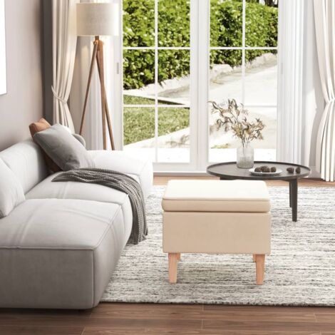 Tabouret avec pieds en bois Crème Tissu vidaXL23909