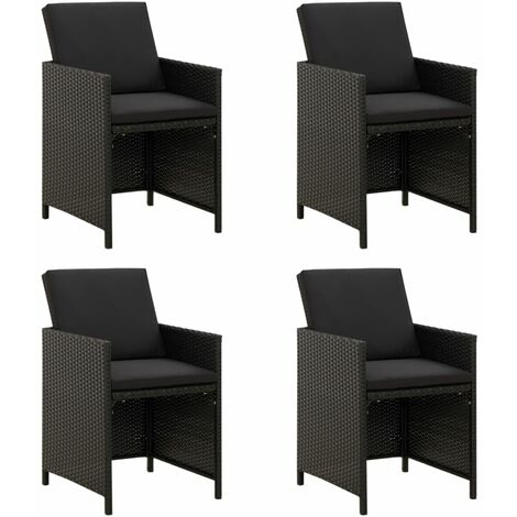 Vidaxl – Lot de 4 chaises de jardin en résine tressée noire avec coussins – Structure acier résistante aux intempéries – Dimensions 52x56x85cm
