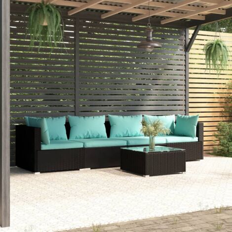 Salon de jardin 5 pcs avec coussins résine tressée noir vidaXL (1/5)