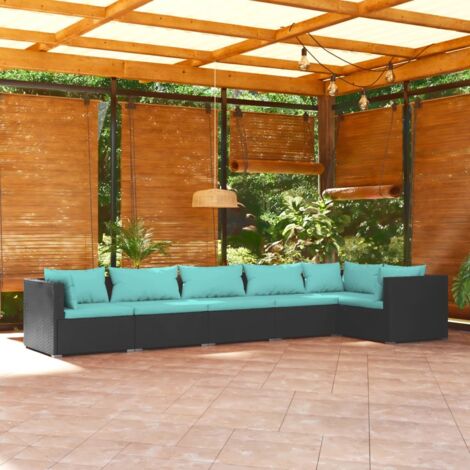 Salon de jardin 6 pcs avec coussins Résine tressée Noir vidaXL