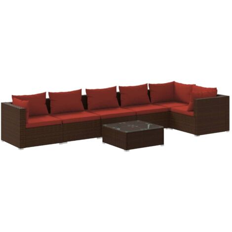 Salon de jardin 7 pcs avec coussins Résine tressée Marron vidaXL