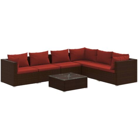 Salon de jardin 7 pcs avec coussins Résine tressée Marron vidaXL