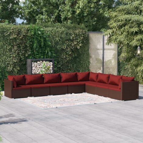 Salon de jardin 8 pcs avec coussins résine tressée marron vidaXL