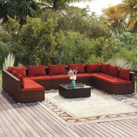 Salon de jardin 10 pcs avec coussins Résine tressée Marron vidaXL (1/5)