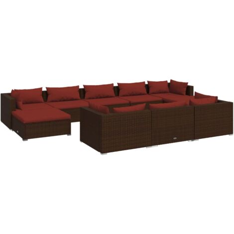 Salon de jardin 10 pcs avec coussins Marron Résine tressée vidaXL (1/5)