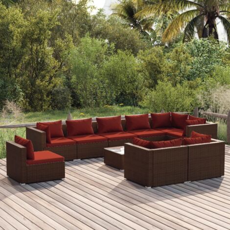 vidaXL Salon de jardin 10 pcs avec coussins Résine tressée Marron (1/5)