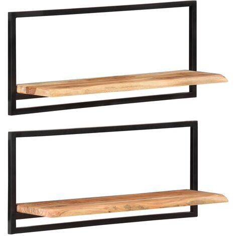 Vidaxl – Étagères murales 2 pcs 80x25x35 cm – Bois d'acacia massif et acier – Design unique pour intérieur moderne – Charge maximale 30kg