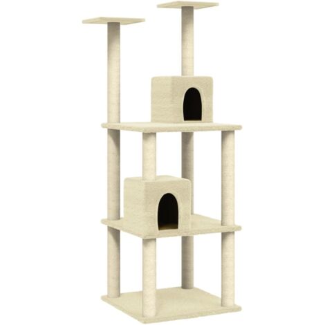 Arbre à chat avec griffoirs en sisal Crème 141 cm vidaXL (1/5)