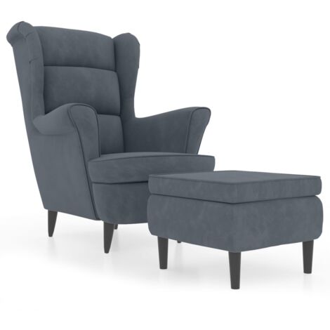 Vidaxl – Fauteuil club velours gris foncé avec tabouret – Structure en contreplaqué – Accoudoirs confortables – Maximum 110 kg