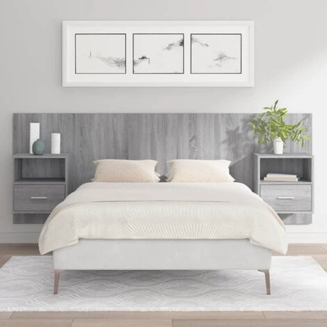Vidaxl – Tête de lit avec armoires sonoma gris – Bois d'ingénierie – Dimensions tête de lit 120 x 1,5 x 80 cm – Tables de chevet flottantes