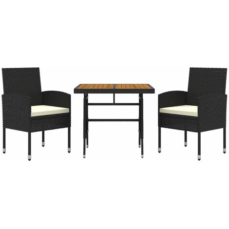 Mobilier à dîner d'extérieur 3 pcs Résine tressée Noir vidaXL (1/5)