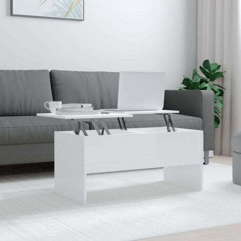 Table basse Blanc brillant 102x50,5x46,5 cm Bois d'ingénierie (1/5)