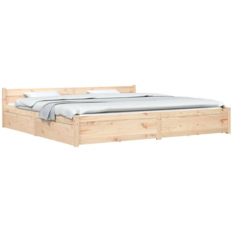 Vidaxl – Lit avec tiroirs 200x200 cm en bois de pin massif – Tiroirs de rangement 95x57x18 cm – Tête de lit confortable – Assemblage requis