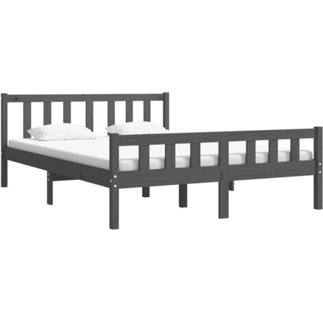 The Living Store Cadre de lit sans matelas gris bois massif 140x190 cm - Cadre De Lit - Lit Double - Lit Bois - Lit Design - Lit Moderne (1/5)