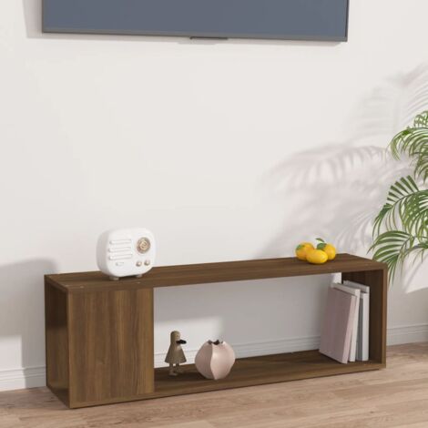 Vidaxl – Meuble TV chêne marron 100x24x32 cm – Bois d'ingénierie haute résistance – 2 étagères pour rangement multimédia (1/5)