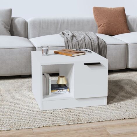 Vidaxl – Table basse fixe blanche 50x50x36 cm – Bois d'ingénierie résistant à l'humidité – 2 compartiments de rangement pratiques